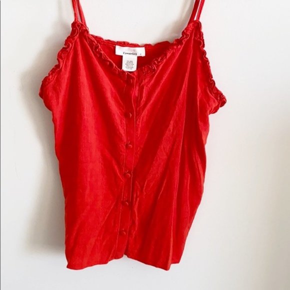 Urban Romantics Red Ruffle Button down Top - Picture 2 of 5